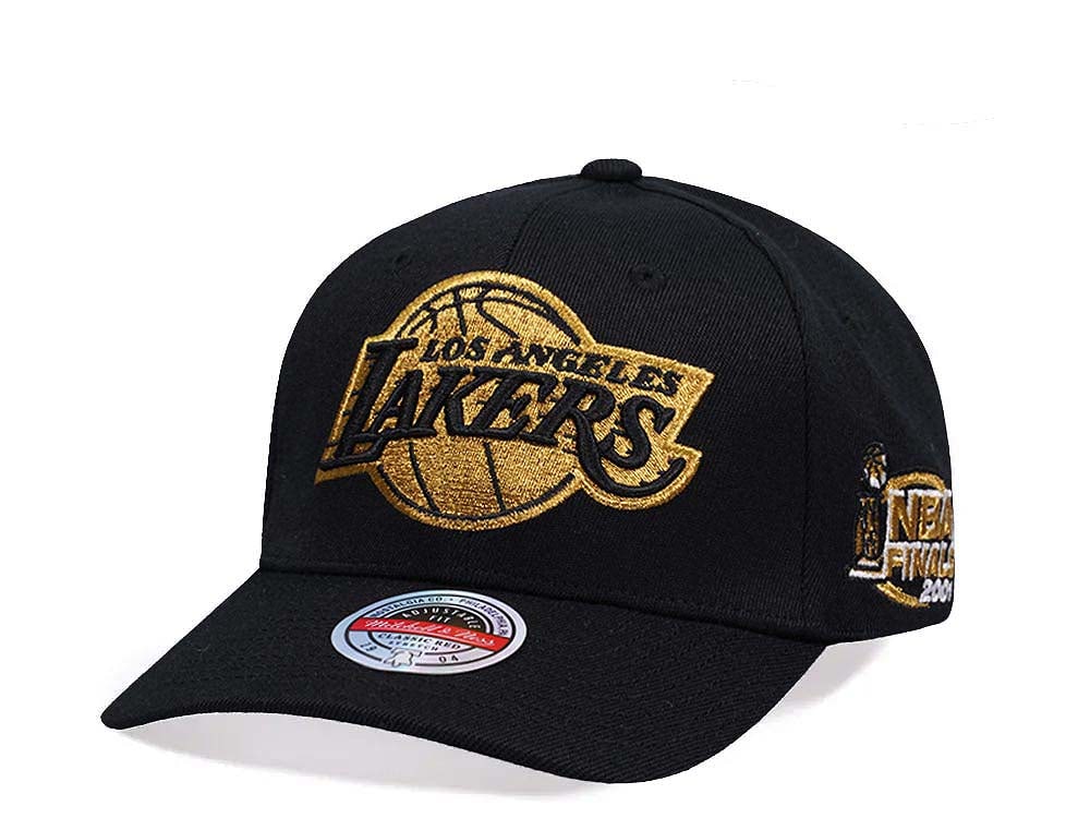 Mitchell & Ness Los Angeles Lakers NBA Finals 2001 Gold Hardwood Classic Red Flex Snapback Hat