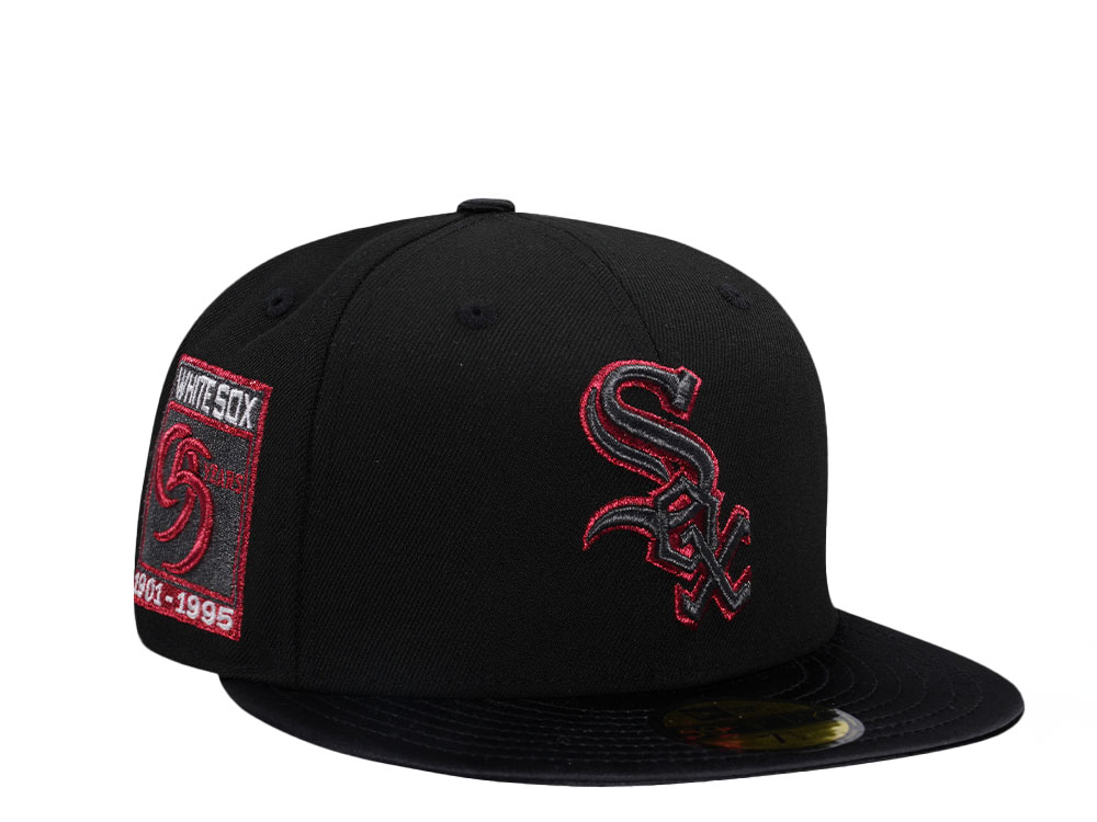 New Era Chicago White Sox 95 Years Shiny Black And Red Satin Brim Edition 59Fifty Fitted Hat
