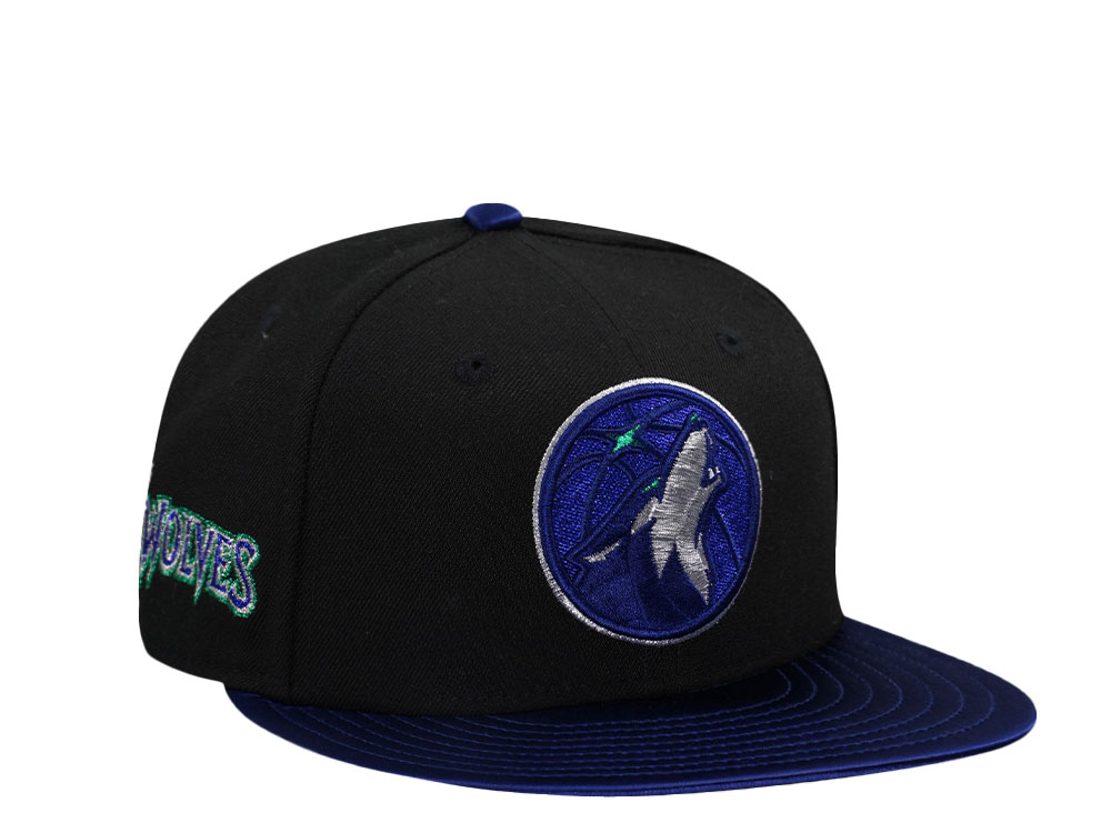 New Era Minnesota Timberwolves Black Satin Brim Two Tone Edition 59Fifty Fitted Hat TOPPERZSTORE USA