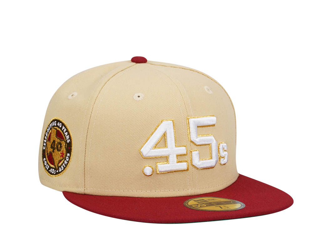 New Era Houston Colts 40th Anniversary Vegas Gold Two Tone Throwback Edition 59Fifty Fitted Hat