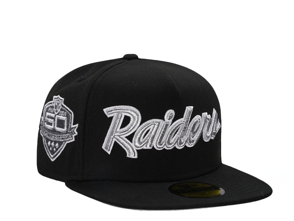 New Era Las Vegas Raiders 50th Anniversary Black Metallic Edition A Frame 59Fifty Fitted Hat