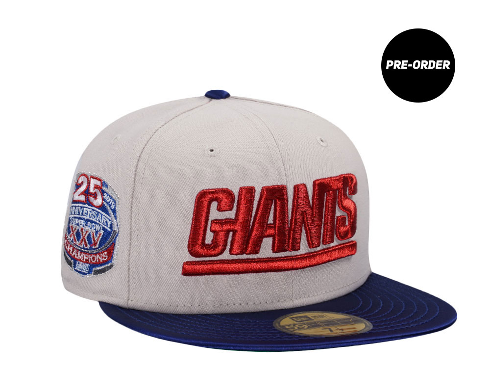 PRE-ORDER New York Giants 25th Anniversary Super Bowl XXV Stone Satin Brim Two Tone Edition 59Fifty Fitted Hat