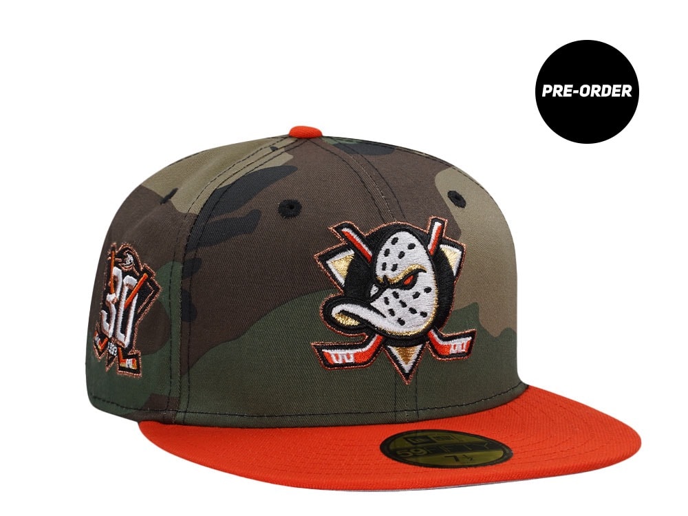 PRE-ORDER New Era Anaheim Ducks 30th Anniversary Woodland Camo Two Tone Edition 59Fifty Fitted Hat