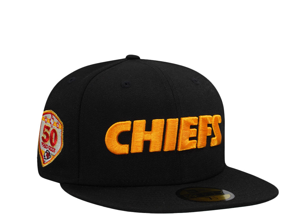 New Era Kansas City Chiefs 50th Anniversary Black Throwback Edition 59Fifty Fitted Hat