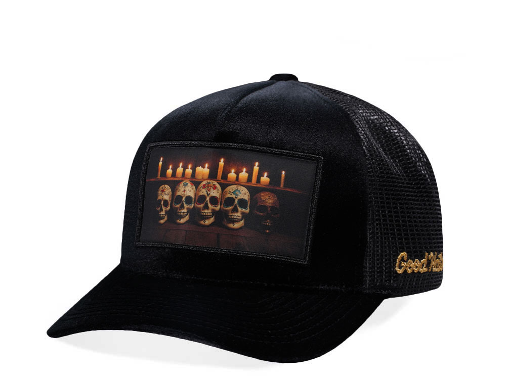 Good Hats Day Of The Dead Black Velour Trucker Edition Snapback Cap