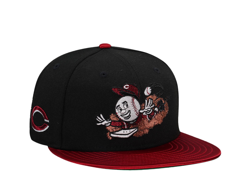 New Era Cincinnati Reds Black Satin Brim Two Tone Throwback Edition 59Fifty Fitted Hat