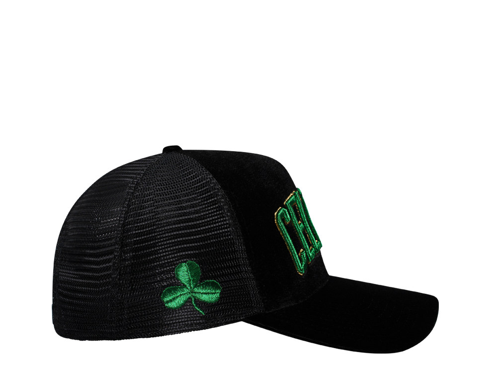 New Era Boston Celtics Black Velvet 9Forty A Frame Trucker Snapback Hat