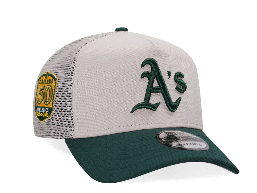 New Era Oakland Athletics 50th Anniversary Stone Two Tone A Frame Trucker Snapback Hat