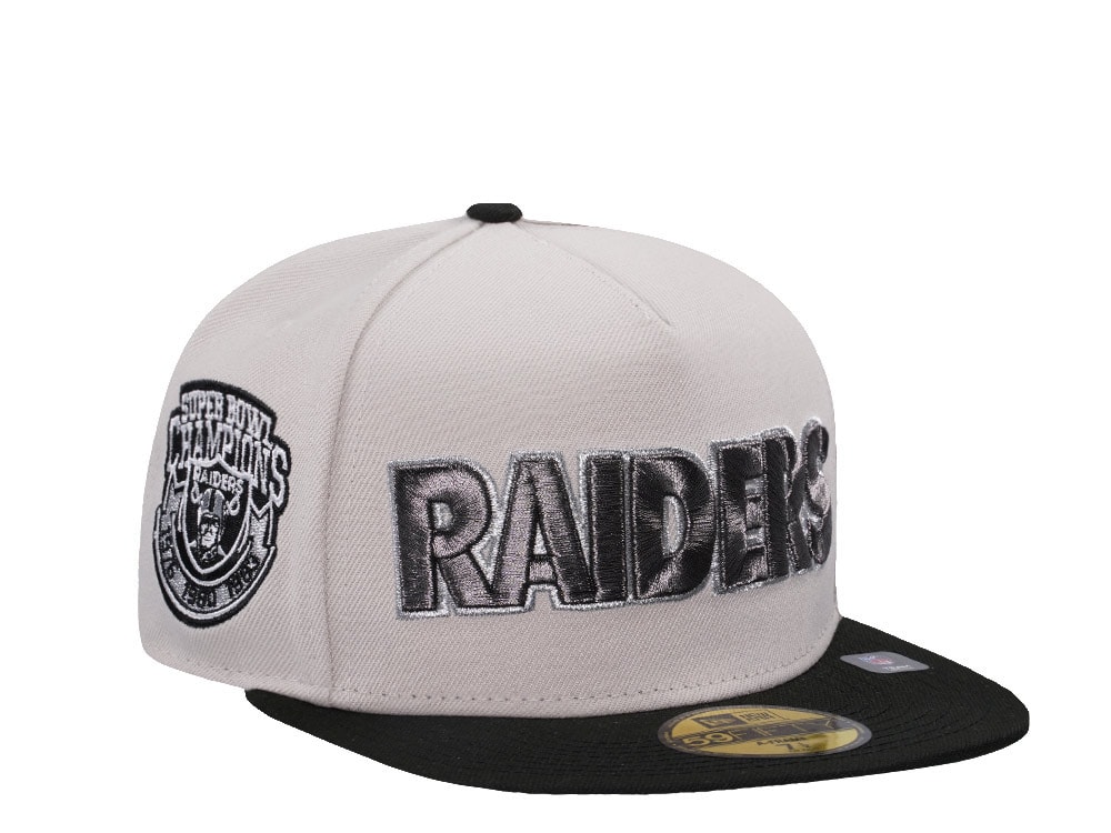 New Era Las Vegas Raiders Super Bowl Champions Metallic Chrome Two Tone Edition 59Fifty AFrame Fitted Hat
