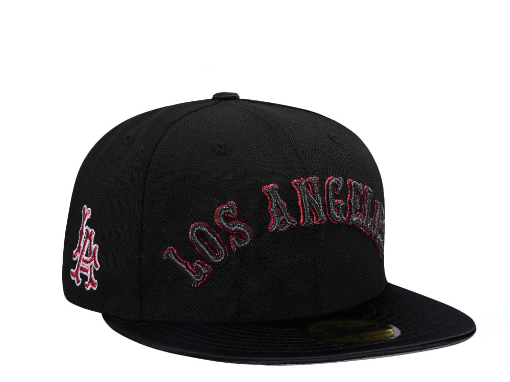 New Era Los Angeles Dodgers Shiny Black And Red Satin Brim Edition 59Fifty Fitted Hat